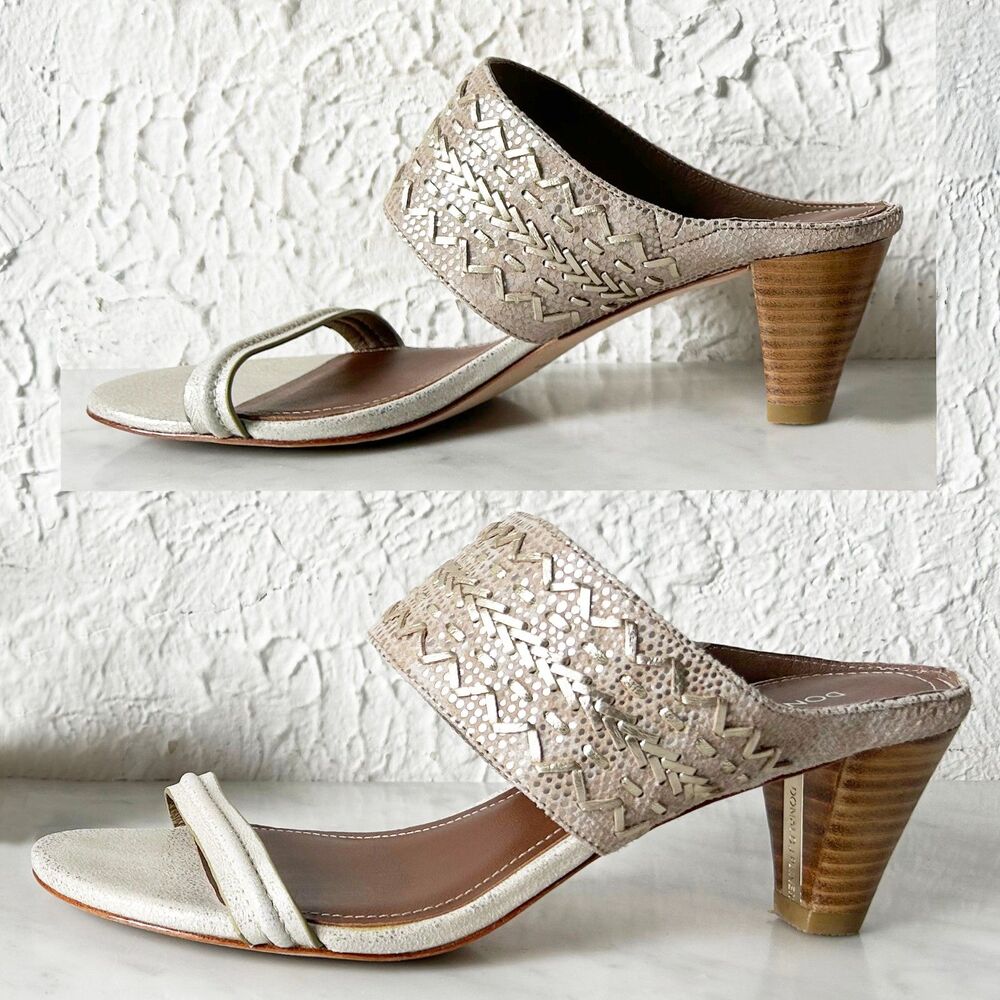 Donald J Pliner Gold  Kitten Heeled Sandal Women's 8 Metallic Woven Leather Boho